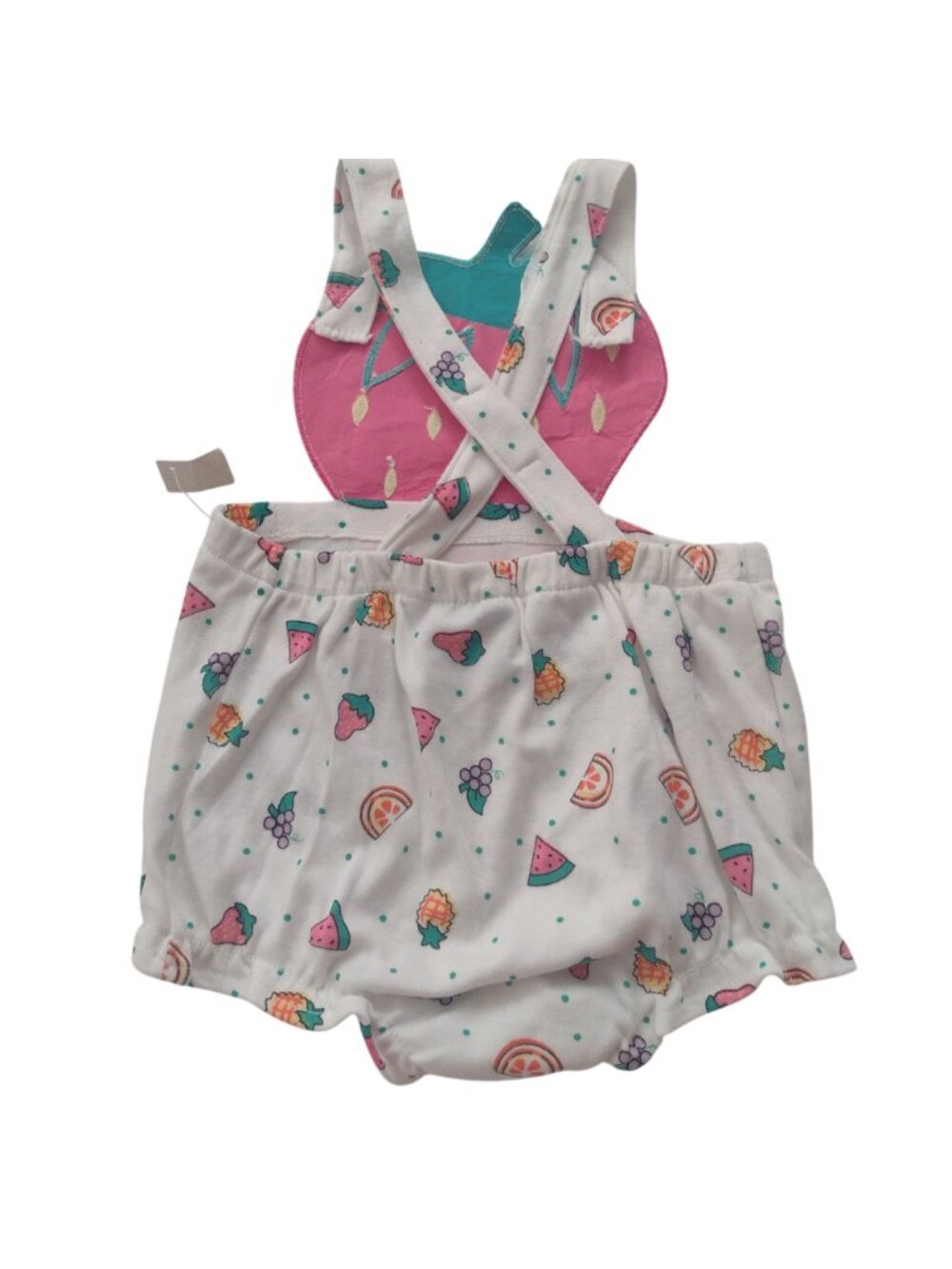 Vtg Fisher-Price Kidswear 2T Fruit-Print Romper NEW Deadstock w Strawberry Bib - Picture 5 of 8